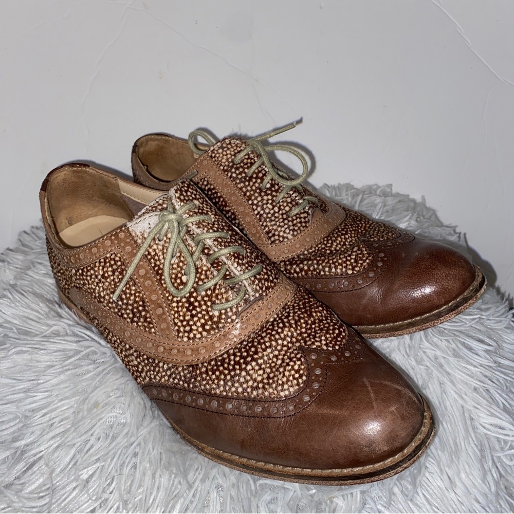 Cole Haan Dress Shoes Wing Tip Oxford Mens Size 9.5 Brown with a print #D3847